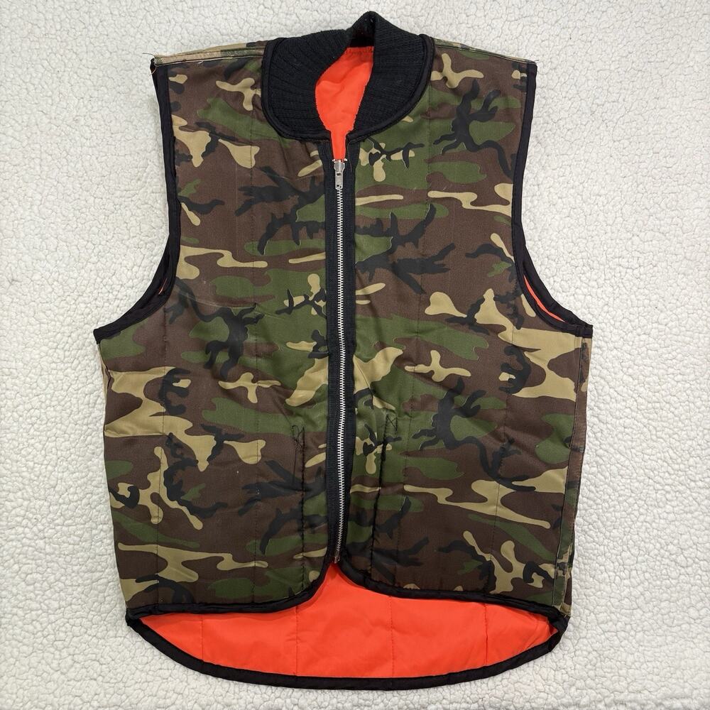 Vintage Hunting Vest Mens M? Woodland Camouflage Reversible Orange Hunting Camo